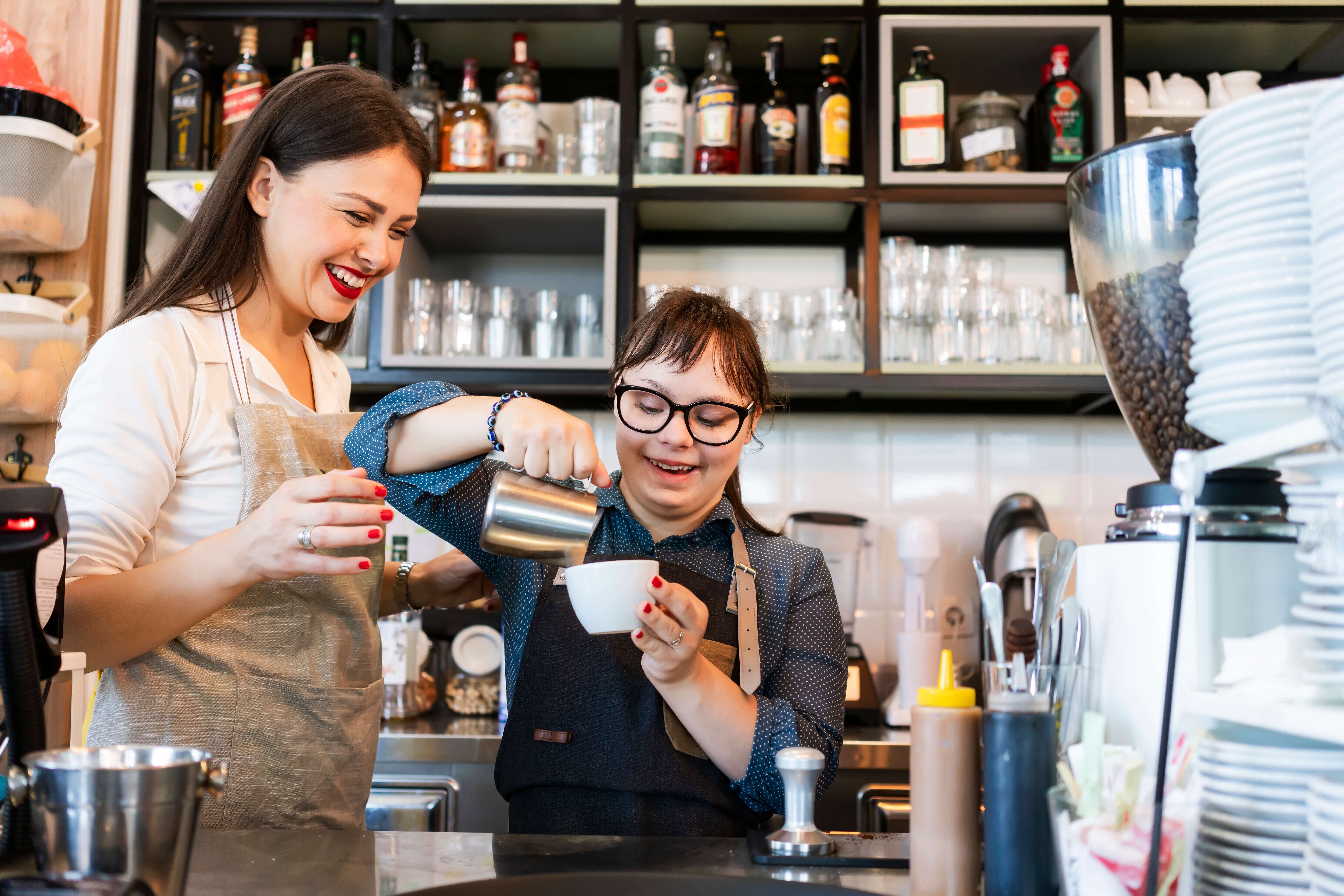 Teenage girl working at a coffee shop